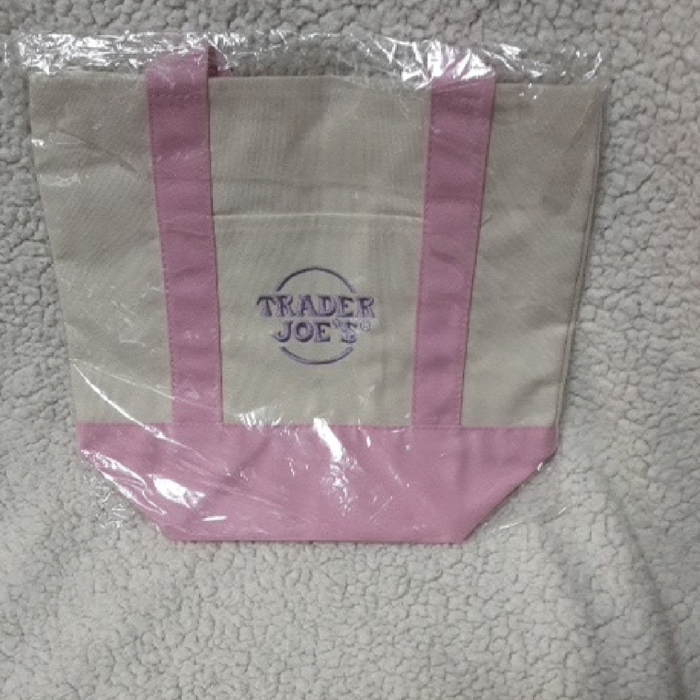 Trader Joe's Pink & Cream Canvas Tote